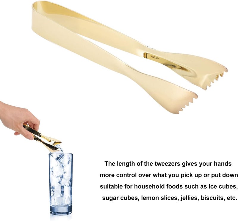 Chazcool Ice Tongs, Gold Tongs for Serving Food, Stainless Steel Serving Tong Sugar Cubes Tongs, Ice Cube Tong for Camping Barbecue Salad Desserts Frying Party Coffee Bar - Image 5